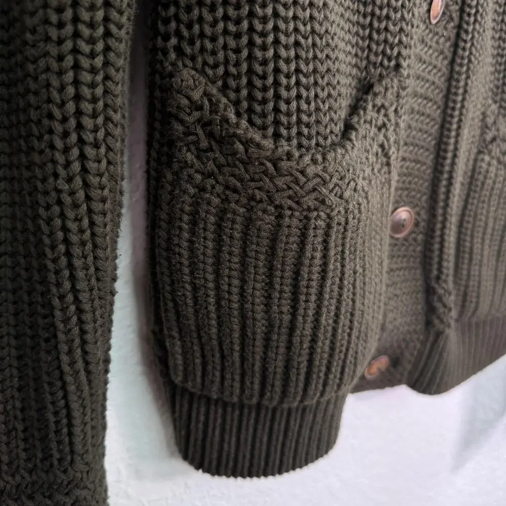 Vintage Polo Ralph Lauren Sweater Mens Medium Shawl Cardigan Chunky Knit Green